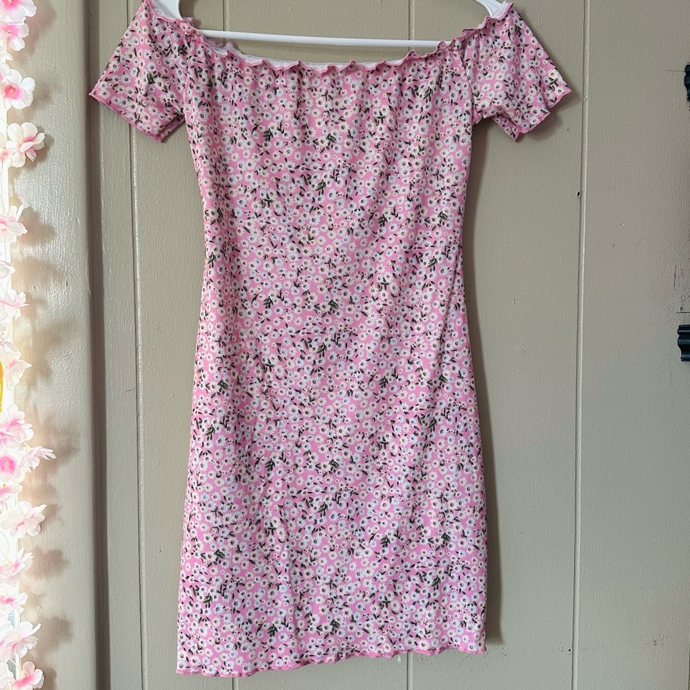 SHEIN Floral Pink Off-Shoulder Dress